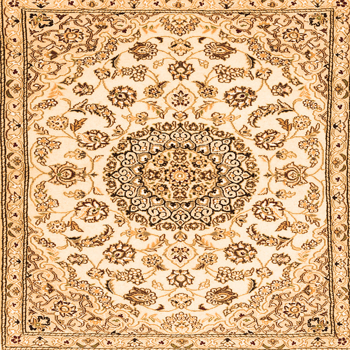 Round Machine Washable Medallion Orange Traditional Area Rugs, wshtr1455org