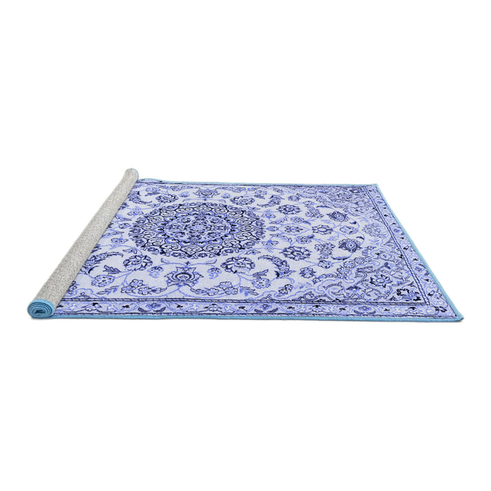 Sideview of Machine Washable Medallion Blue Traditional Rug, wshtr1455blu