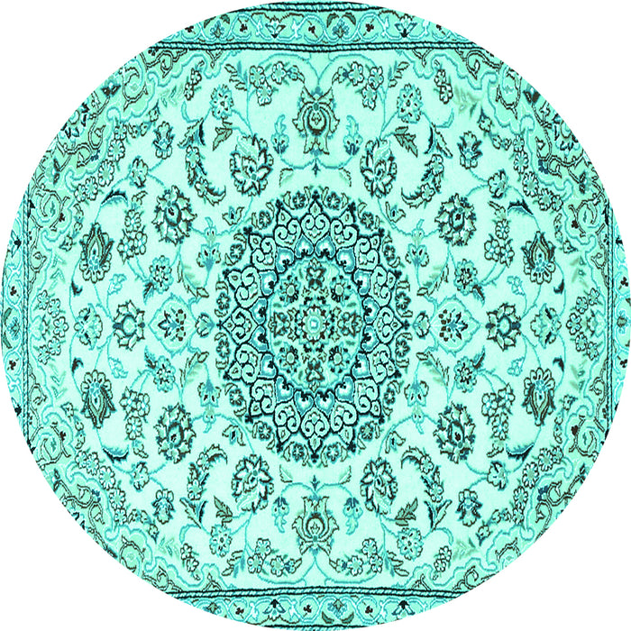 Round Medallion Turquoise Traditional Rug, tr1455turq