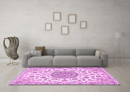 Machine Washable Medallion Pink Traditional Rug in a Living Room, wshtr1455pnk