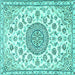 Square Machine Washable Medallion Turquoise Traditional Area Rugs, wshtr1455turq