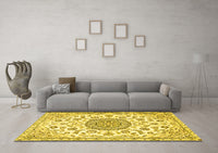 Machine Washable Medallion Yellow Traditional Rug, wshtr1455yw