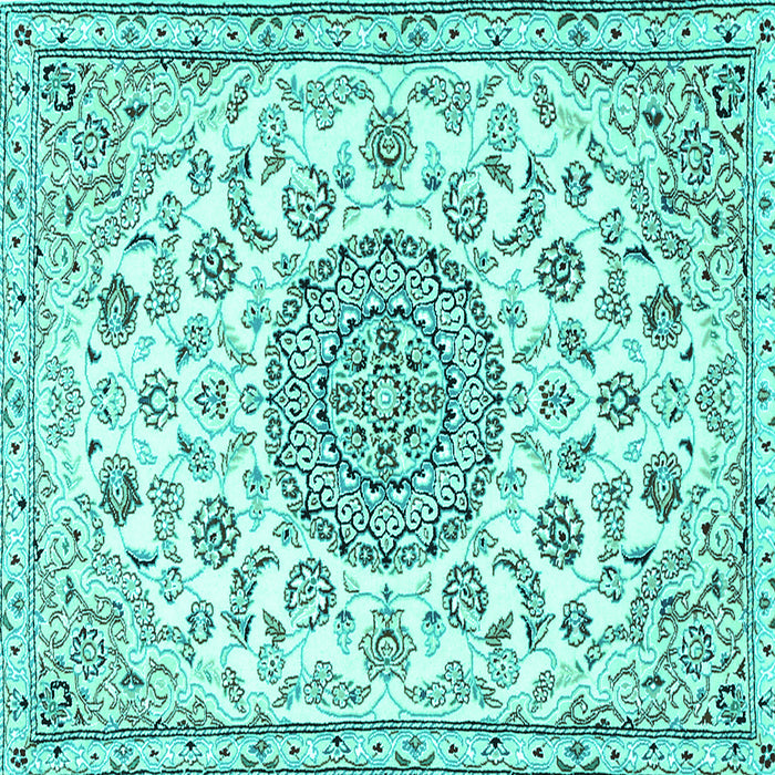 Square Medallion Turquoise Traditional Rug, tr1455turq