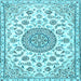 Square Machine Washable Medallion Light Blue Traditional Rug, wshtr1455lblu