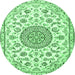 Round Machine Washable Medallion Emerald Green Traditional Area Rugs, wshtr1455emgrn