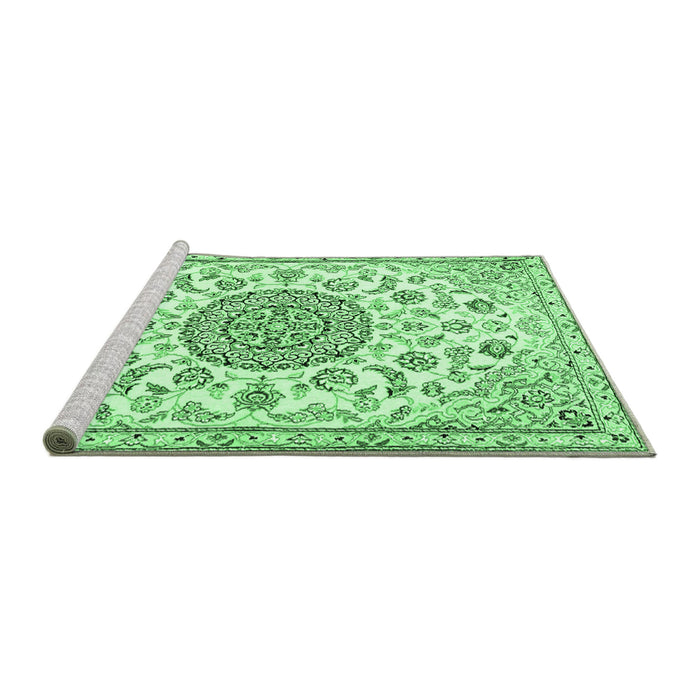 Sideview of Machine Washable Medallion Emerald Green Traditional Area Rugs, wshtr1455emgrn