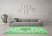 Machine Washable Medallion Emerald Green Traditional Area Rugs in a Living Room,, wshtr1455emgrn