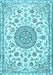 Machine Washable Medallion Light Blue Traditional Rug, wshtr1455lblu