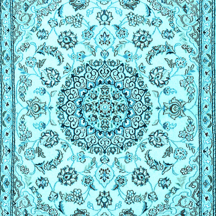 Machine Washable Medallion Light Blue Traditional Rug, wshtr1455lblu