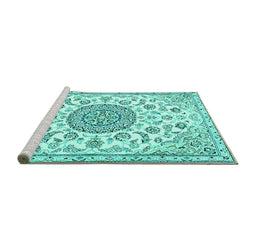Sideview of Machine Washable Medallion Turquoise Traditional Area Rugs, wshtr1455turq