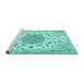 Sideview of Machine Washable Medallion Turquoise Traditional Area Rugs, wshtr1455turq