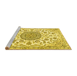 Sideview of Machine Washable Medallion Yellow Traditional Rug, wshtr1455yw