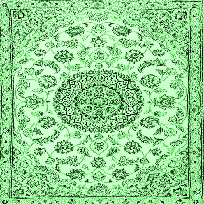 Square Machine Washable Medallion Emerald Green Traditional Area Rugs, wshtr1455emgrn