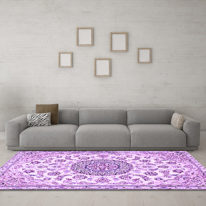 Machine Washable Medallion Purple Traditional Area Rugs in a Living Room, wshtr1455pur