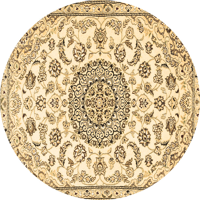 Round Medallion Brown Traditional Rug, tr1455brn