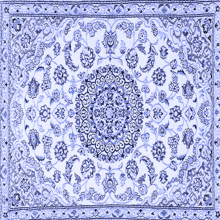 Square Machine Washable Medallion Blue Traditional Rug, wshtr1455blu