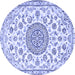 Round Machine Washable Medallion Blue Traditional Rug, wshtr1455blu