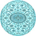 Round Machine Washable Medallion Light Blue Traditional Rug, wshtr1456lblu