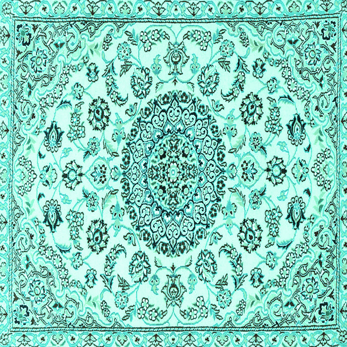 Square Medallion Turquoise Traditional Rug, tr1456turq