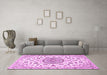 Machine Washable Medallion Pink Traditional Rug in a Living Room, wshtr1456pnk