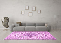 Machine Washable Medallion Pink Traditional Rug, wshtr1456pnk