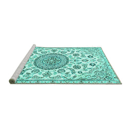 Sideview of Machine Washable Medallion Turquoise Traditional Area Rugs, wshtr1456turq