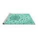 Sideview of Machine Washable Medallion Turquoise Traditional Area Rugs, wshtr1456turq