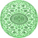 Round Machine Washable Medallion Emerald Green Traditional Area Rugs, wshtr1456emgrn