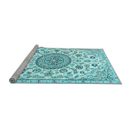Sideview of Machine Washable Medallion Light Blue Traditional Rug, wshtr1456lblu