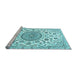 Sideview of Machine Washable Medallion Light Blue Traditional Rug, wshtr1456lblu