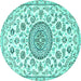 Round Machine Washable Medallion Turquoise Traditional Area Rugs, wshtr1456turq