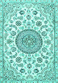 Medallion Turquoise Traditional Rug, tr1456turq