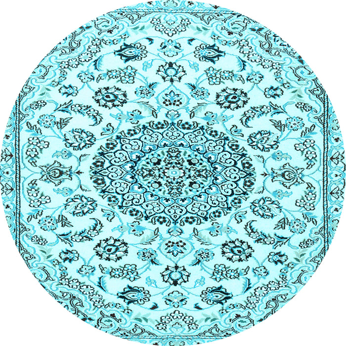 Round Medallion Light Blue Traditional Rug, tr1456lblu
