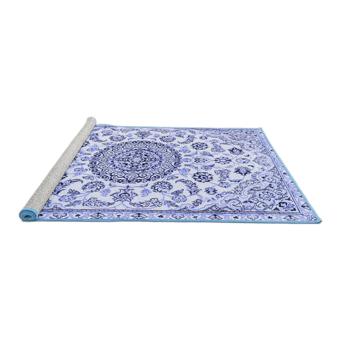 Sideview of Machine Washable Medallion Blue Traditional Rug, wshtr1456blu