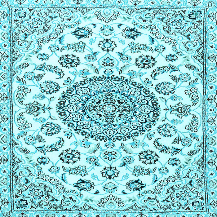 Square Machine Washable Medallion Light Blue Traditional Rug, wshtr1456lblu