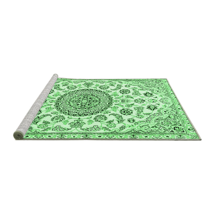 Sideview of Machine Washable Medallion Emerald Green Traditional Area Rugs, wshtr1456emgrn