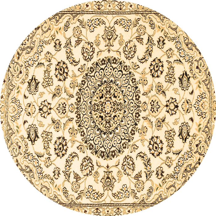 Round Machine Washable Medallion Brown Traditional Rug, wshtr1456brn