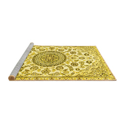 Sideview of Machine Washable Medallion Yellow Traditional Rug, wshtr1456yw