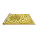 Sideview of Machine Washable Medallion Yellow Traditional Rug, wshtr1456yw