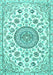 Machine Washable Medallion Turquoise Traditional Area Rugs, wshtr1456turq