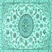 Square Machine Washable Medallion Turquoise Traditional Area Rugs, wshtr1456turq