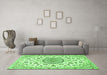 Machine Washable Medallion Green Traditional Area Rugs in a Living Room,, wshtr1456grn