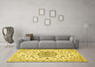 Machine Washable Medallion Yellow Traditional Rug in a Living Room, wshtr1456yw