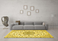 Machine Washable Medallion Yellow Traditional Rug, wshtr1456yw