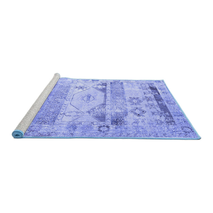 Sideview of Machine Washable Persian Blue Traditional Rug, wshtr1457blu