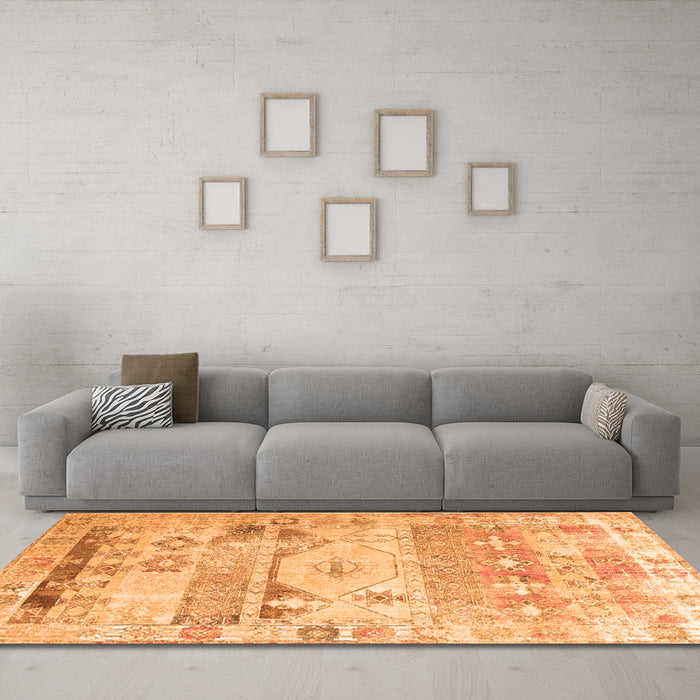 Machine Washable Persian Orange Traditional Area Rugs in a Living Room, wshtr1457org
