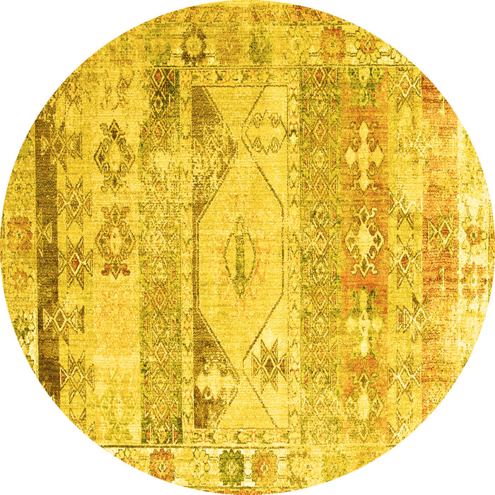 Round Persian Yellow Traditional Rug, tr1457yw