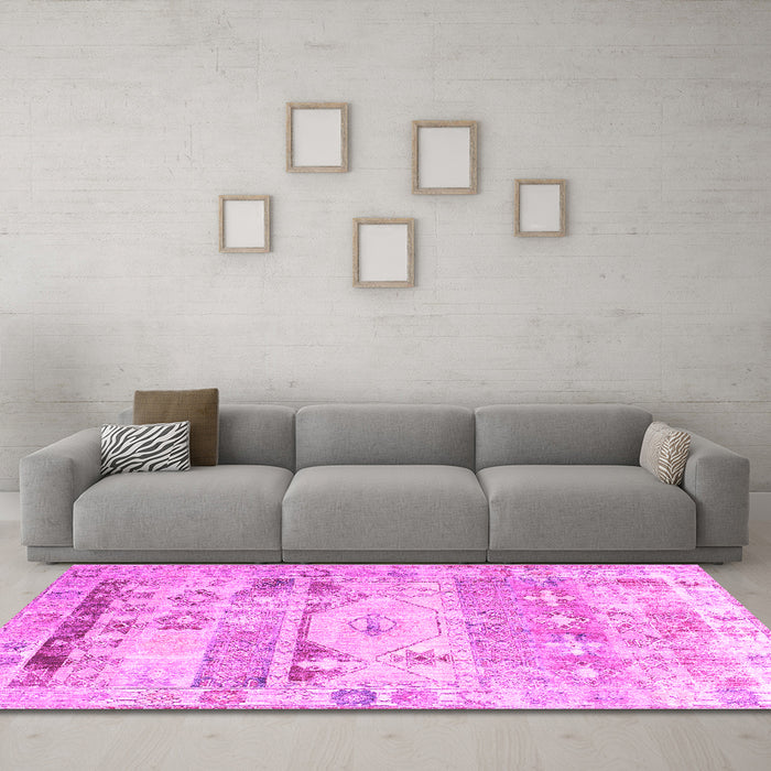 Machine Washable Persian Pink Traditional Rug in a Living Room, wshtr1457pnk
