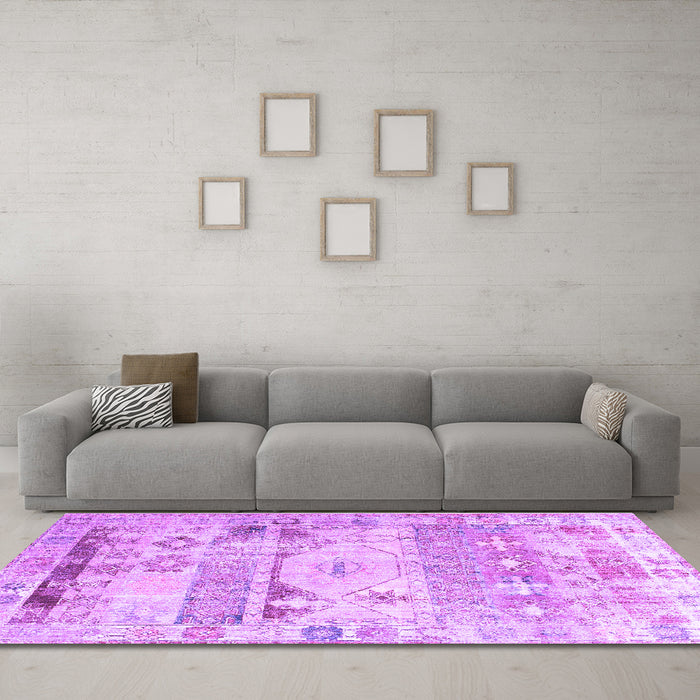 Machine Washable Persian Purple Traditional Area Rugs in a Living Room, wshtr1457pur