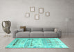 Machine Washable Persian Turquoise Traditional Area Rugs in a Living Room,, wshtr1457turq